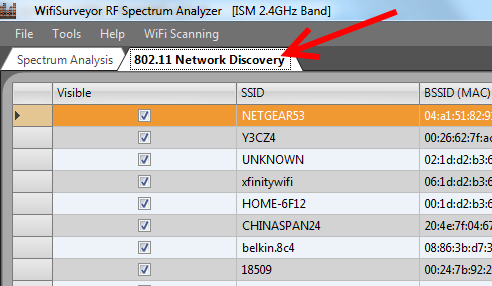 WiFi Surveyor -- Network Discovery Tab