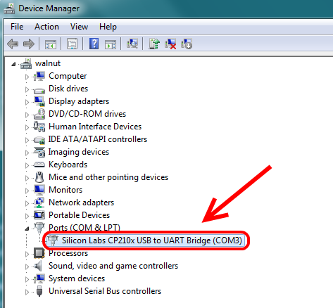 Device Manager -- Silicon Labs Driver for COM Port